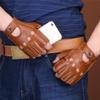 AAGAZA Men Women Goth Thin Faux Leather Fingerless Driving Cycling Short Gym Gloves Birthday Gift (Color : Brown Button, Size : Large) view 2