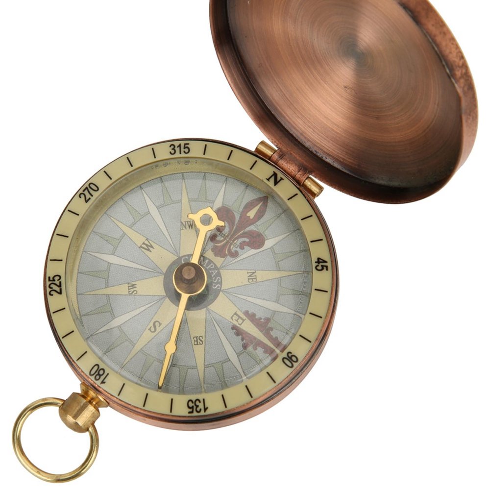Antique Bronze Compass, Metal Pocket Watch-Style Compass with Flip Cover (G50-1)