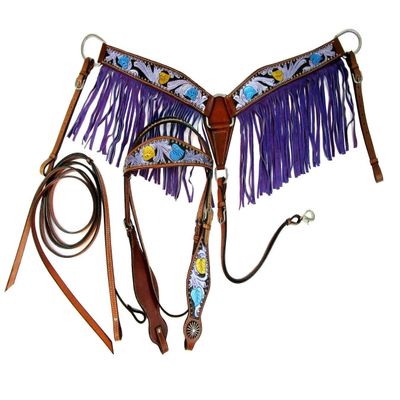 Western Horse Headstall Bridle Breast Collar Tack Set Leather Floral Tooled Handmade Full Cob Pony Breastplate ME-HBC-030C (Full)