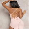 2023 Women's Dresses Ruched Drawstring Side Split Thigh Lace Up Backless Cami Dress Women's Dresses (Color : Baby Pink, Size : Large) view 3
