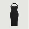 2023 Women's Dresses Solid Split Hem Halter Dress Women's Dresses (Color : Black, Size : Large) view 2