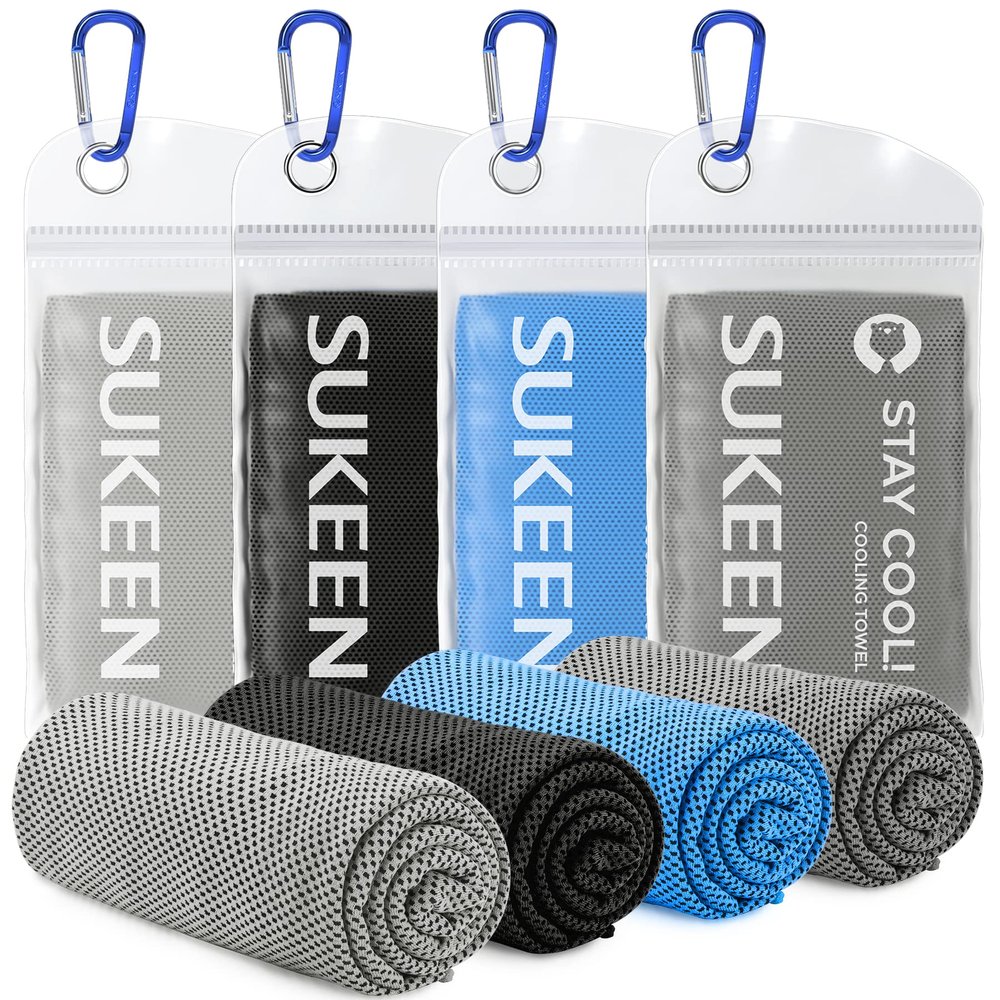 Sukeen [4 Pack Cooling Towels (40"x12"),Ice Towel,Soft Breathable Chilly Microfiber Towel for Yoga,Sport,Running,Gym,Workout,Camping,Fitness,Workout & More Activities
