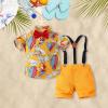 Boys Clothes Set Children's Short Sleeved Leaf Pattern Children's Overalls Two Piece Set Baby Boys' (Yellow, 5-6 Years) view 2