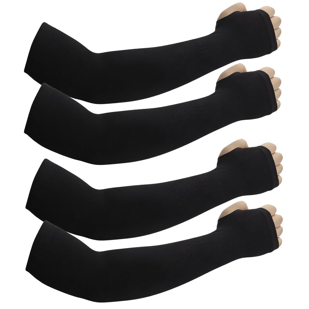 JUSDIQIR UV Sun Protection Arm Sleeves with Thumb Holes for Men Women (2, Black)