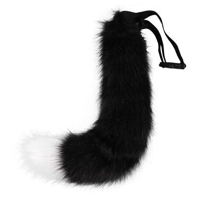 Halloween Cosplay Costume Artificial Fox Plush Tail Beast Tail Two meta Anime Role-Playing Party Prop Accessories (Black and White)