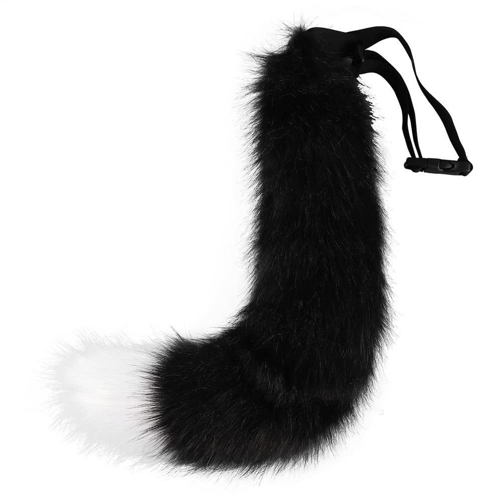 Halloween Cosplay Costume Artificial Fox Plush Tail Beast Tail Two meta Anime Role-Playing Party Prop Accessories (Black and White)