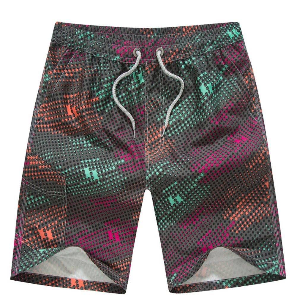 BIKMAN Colorful Polka Dots and Stars Printed Men's Summer Beach Shorts (XXXL(Waist:37.9"-43.3"))