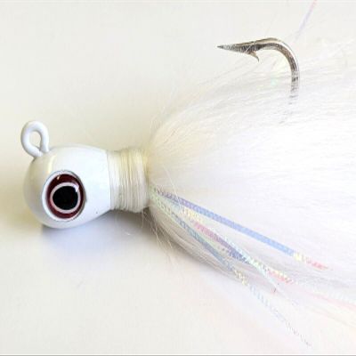 5 Big Eye Bucktail Jig Head Striper Bass Banjo Grouper Ling Lure - White w/Flash 1/4oz