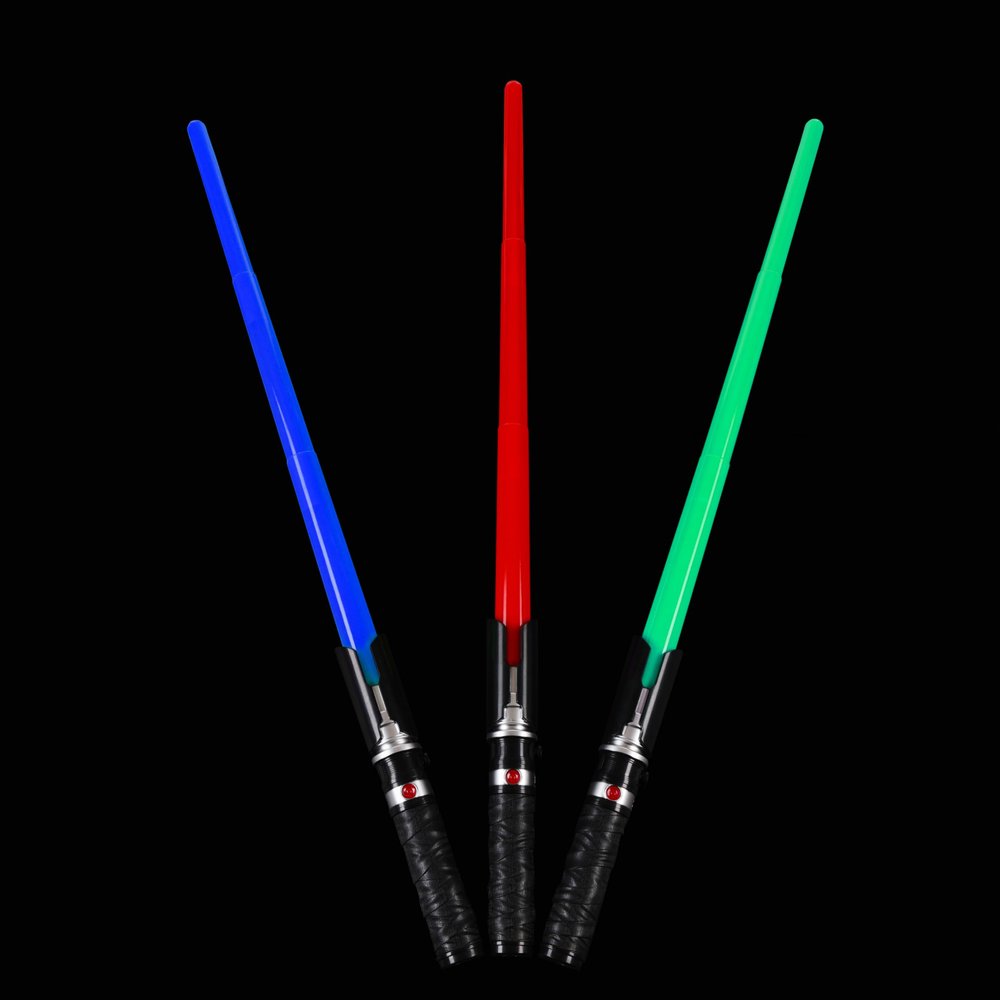 MewduMewdu Light up Saber Toy (3 Pack) with Electronic Lights and Sound Effect for Kids and Adults, Red Blue Green LED Retractable Force FX Saber Toy as Halloween, Party, Holiday Accessory and Gift