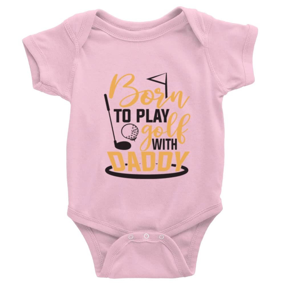 Born to Play Golf with Daddy Newborn Short Sleeve Organic Bodysuit Romper D-Pink
