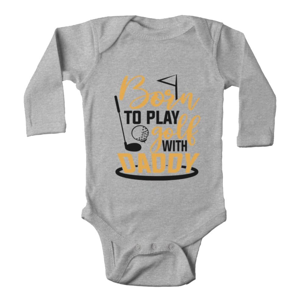 Born to Play Golf with Daddy Baby Long Sleeve Playsuit Outfit Infant Kawaii Bodysuit C-Gray