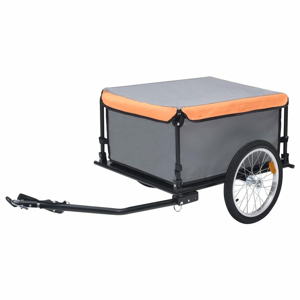 Bopdu Bike Cargo Trailer Gray and Orange 143.3 lb, Steel Folding Frame Quick Release 53.5" Wheels Bicycle Cargo Trailer