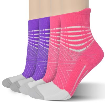 IRAMY Compression Ankle Support Running Socks Women Coolmax 2 Pairs Quarter Athletic Cushioned Plantar Fasciitis Socks