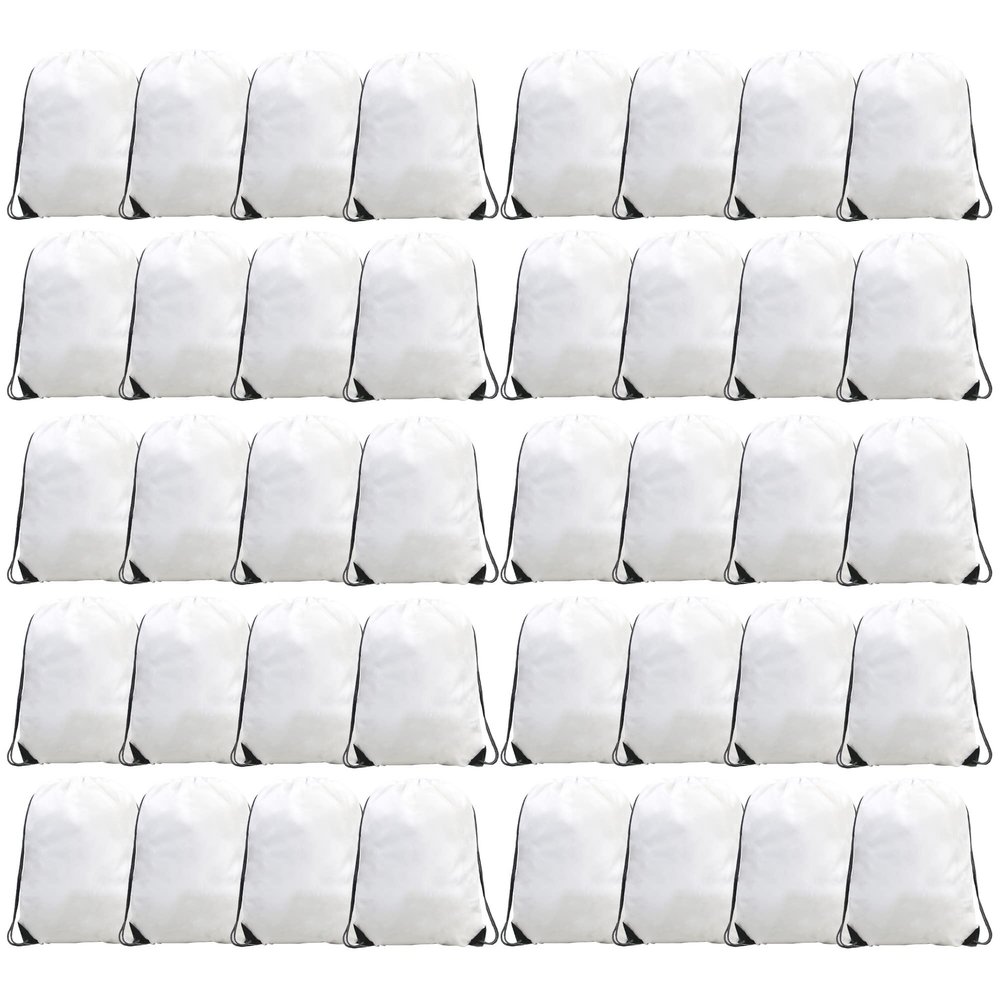 BeeGreen White Drawstring Backpack Bulk 40 Pack Wholesale, Drawstring Bags for Christmas Party Gym Sport Trip,Cinch Sack Machine Washable, DIY String Backpack for Women and Men