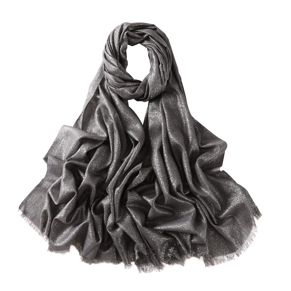 Hybeeh Sparkly Glitter Hijab Scarf for Women Shimmer Hijab Metallic Lightweight Wrap Pashmina Shawl for Women (Grey)