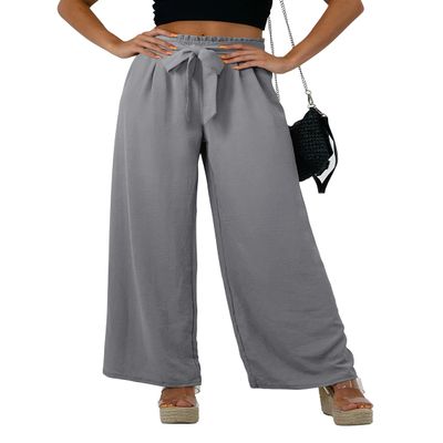 Feiersi Women Casual Wide Leg Pants High Waisted Business Work Casual Pants Loose Flowy Beach Palazzo Pants(Dark Grey,Medium)
