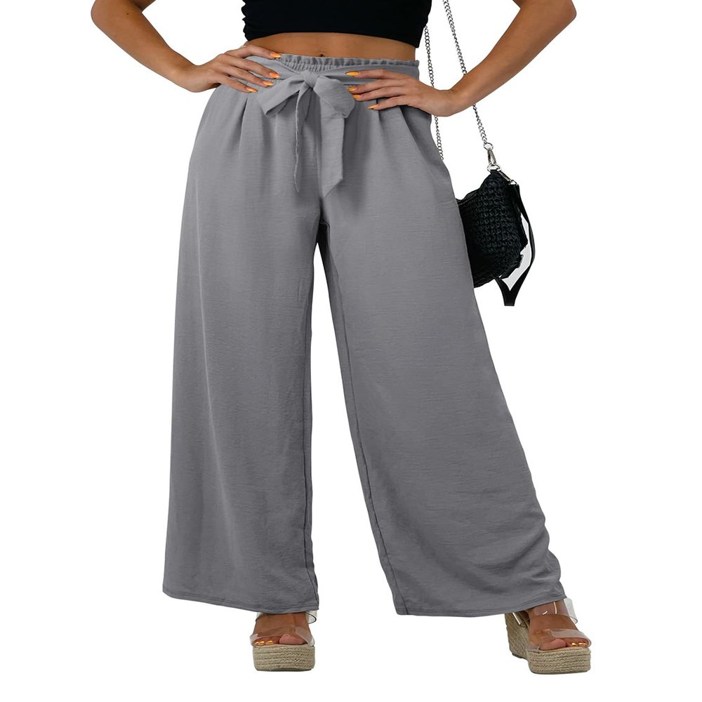 Feiersi Women Casual Wide Leg Pants High Waisted Business Work Casual Pants Loose Flowy Beach Palazzo Pants(Dark Grey,Medium)