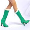 1/6 Scale Female Green Hollow PU Leather Boots High Heels Shoes for 12'' view 1