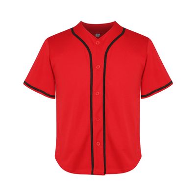 Youth Baseball Jersey Kids Button Down Short Sleeve Solid Color T-Shirt for School, PE, League Team Uniform (Red, XL)
