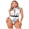 Linjinx Womens Patent Leather Astronaut Role Play Costume Zip-up Bodysuit Pole Dance Party Clubwear Silver Small view 2