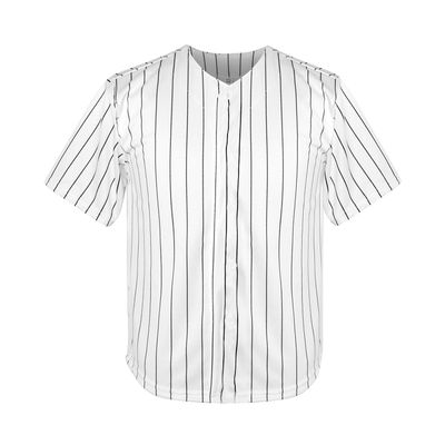 Youth Baseball Jersey Kids Button Down Short Sleeve Solid Color T-Shirt for School, PE, League Team Uniform (White Stripes, XL)