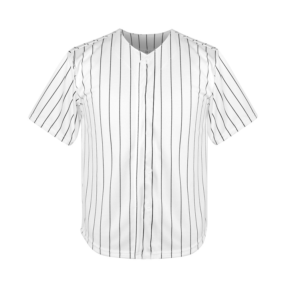 Youth Baseball Jersey Kids Button Down Short Sleeve Solid Color T-Shirt for School, PE, League Team Uniform (White Stripes, XL)