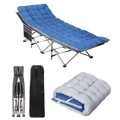 HAITRAL Portable Camping Cot with Mattress - Outdoor Folding Heavy Duty Sleeping Bed with Side Pocket for Adults - Oxford Single Lounge Chaise for Camping Tent Beach Office Max Load 300 LBS (Grey)