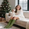 Auranso Slouch Socks Women Cotton Scrunch Knee High Long Knit Boot Socks Army Green view 3