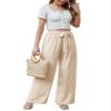 Feiersi Women Casual Wide Leg Pants High Waisted Business Work Casual Pants Loose Flowy Beach Palazzo Pants(Beige,Medium) view 4