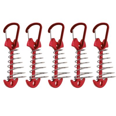 Yuecoom 5pcs Tent Stakes Pegs with Carabiner Clips, Large Deck Boards Camping Tent Fixing Stakes Adjustable Wind Rope Anchor for Gallery Road or Timber Deck(Red)