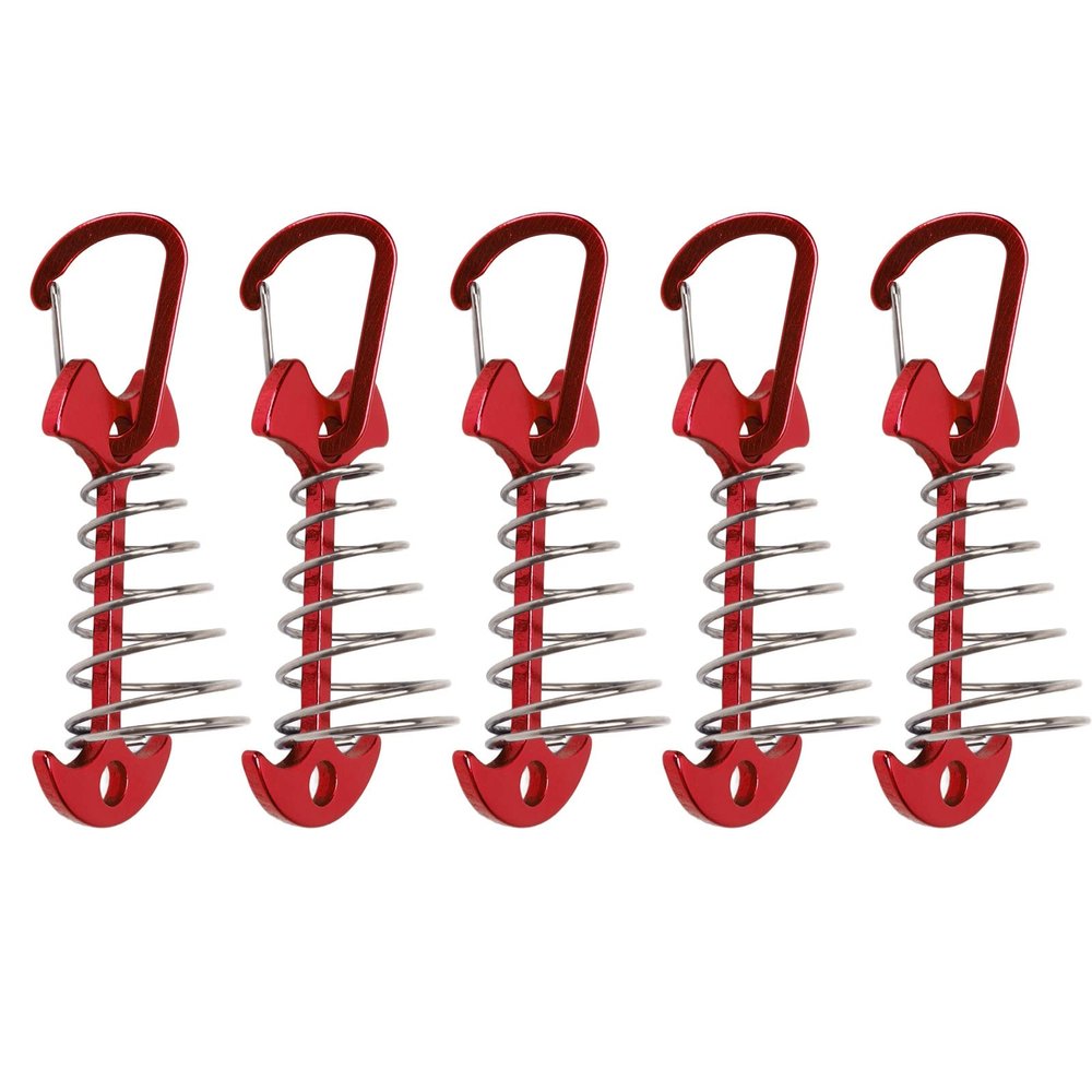 Yuecoom 5pcs Tent Stakes Pegs with Carabiner Clips, Large Deck Boards Camping Tent Fixing Stakes Adjustable Wind Rope Anchor for Gallery Road or Timber Deck(Red)