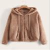 GLOPUK Women's Jackets Jackets for Women Drop Shoulder Drawstring Hooded Teddy Jacket Jacket (Color : Apricot, Size : Large) view 1