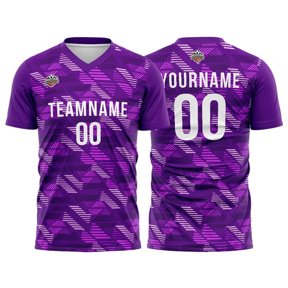 Customize Your Team Soccer Jersey Uniforms with Name and Number Soccer Jersey (F-Purple-White)