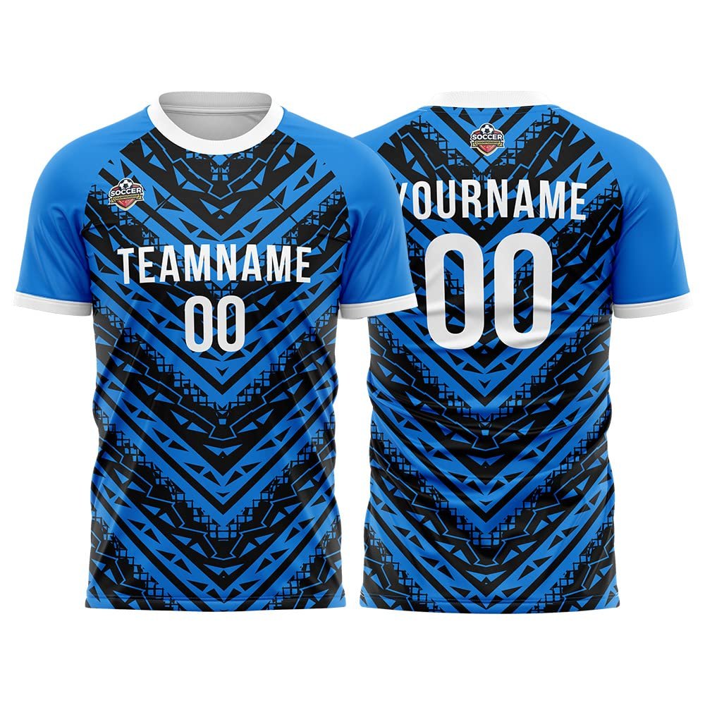 Customize Your Team Soccer Jersey Uniforms with Name and Number Soccer Jersey (H-Black-Blue)