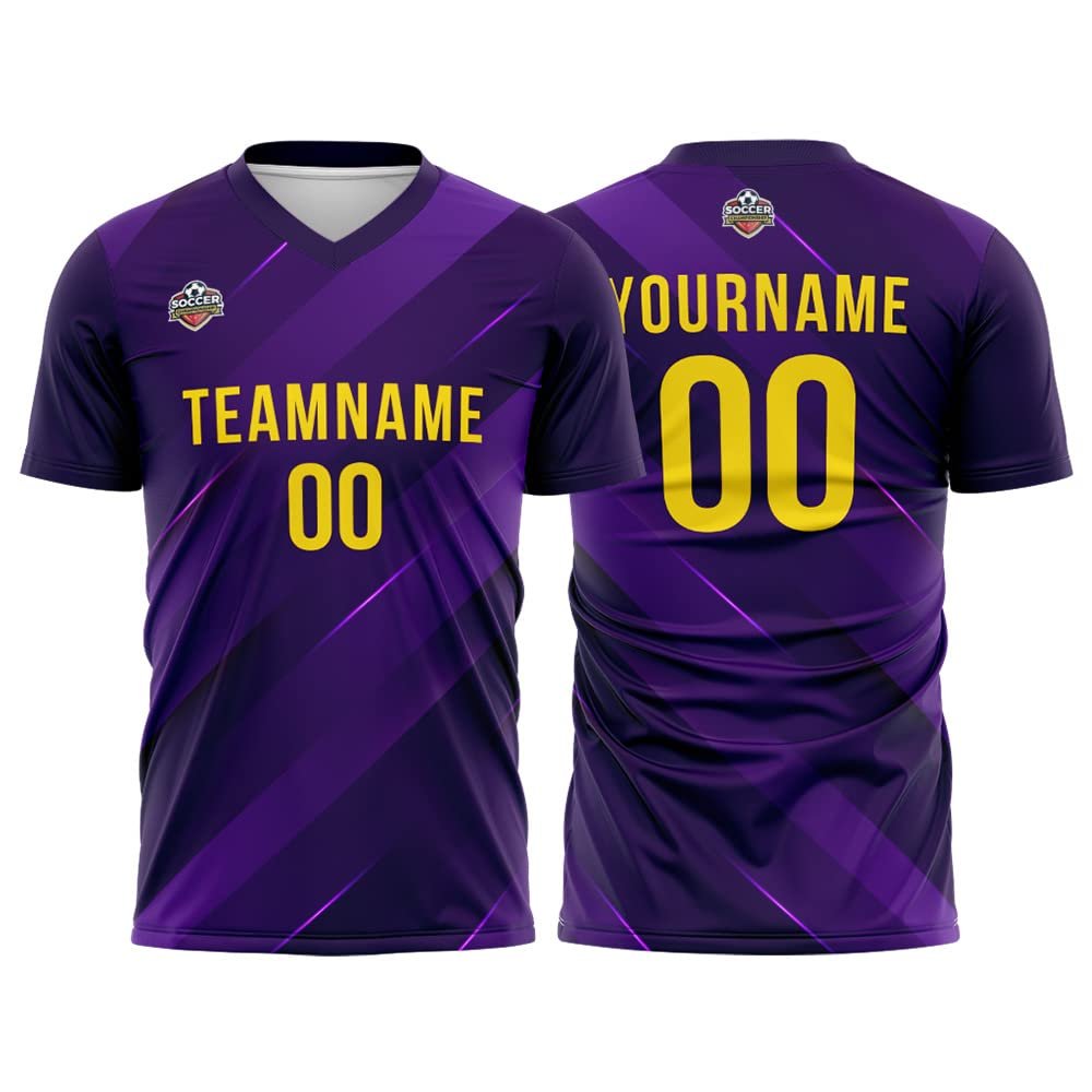 Customize Your Team Soccer Jersey Uniforms with Name and Number Soccer Jersey (E-Purple)