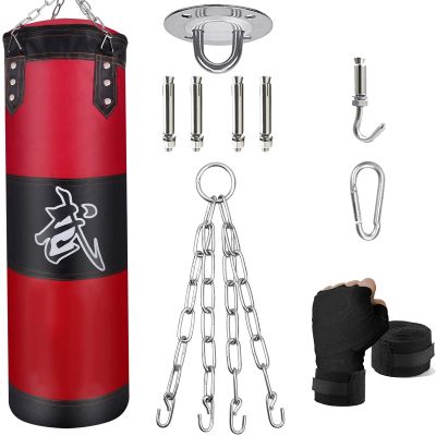 ZERUIDM Hanging Punching Bag for Adults Unfilled, Heavy Boxing Bags Kickboxing Bag, Youth Boxing Set with Hand Wraps, Punching Bag Hangers, for MMA Muay Thai Karate Taekwondo Training