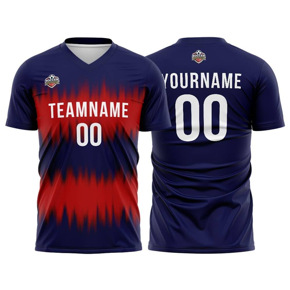 Customize Your Team Soccer Jersey Uniforms with Name and Number Soccer Jersey (A-Navy-Red)