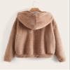 GLOPUK Women's Jackets Jackets for Women Drop Shoulder Drawstring Hooded Teddy Jacket Jacket (Color : Apricot, Size : Small) view 2