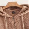 GLOPUK Women's Jackets Jackets for Women Drop Shoulder Drawstring Hooded Teddy Jacket Jacket (Color : Apricot, Size : Small) view 4