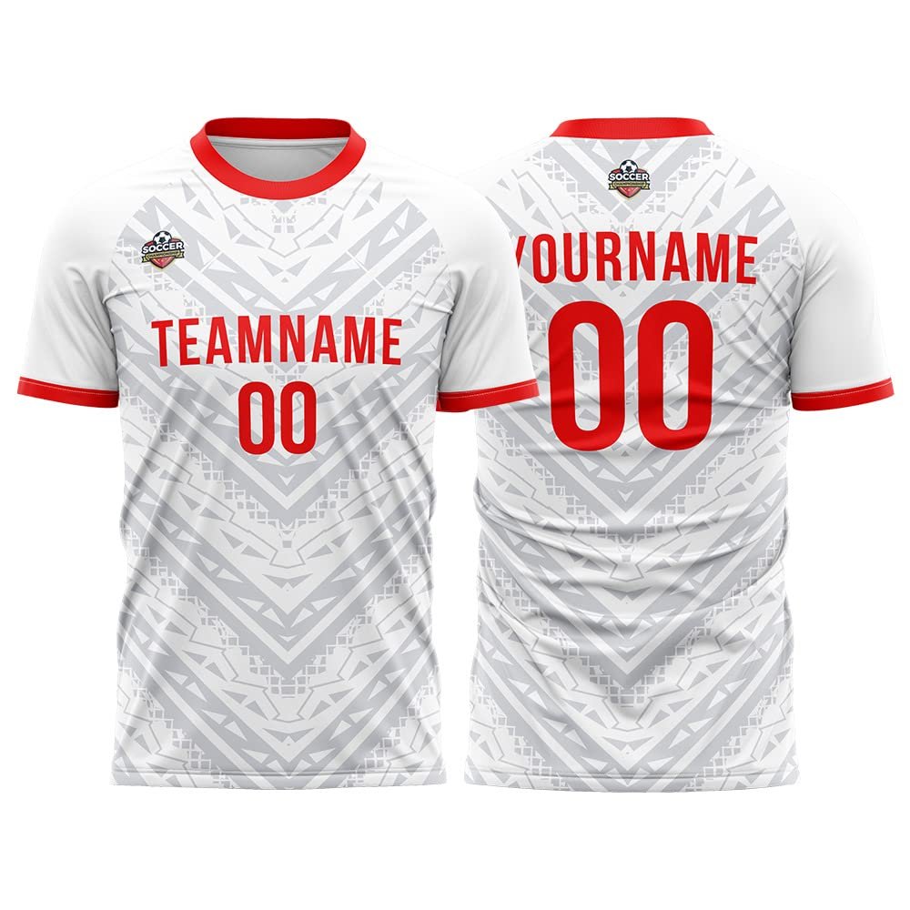 Customize Your Team Soccer Jersey Uniforms with Name and Number Soccer Jersey (H-White-Red)