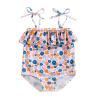 CHAUKAREAUL Baby Swimsuit Girl One Piece Strap Ruffle Sleeveless Flower Print Bikini Swimwear Bathing Suit Summer Beach Wear (Navy Orange, 0-6 Months) view 1