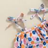 CHAUKAREAUL Baby Swimsuit Girl One Piece Strap Ruffle Sleeveless Flower Print Bikini Swimwear Bathing Suit Summer Beach Wear (Navy Orange, 0-6 Months) view 2