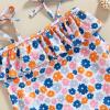 CHAUKAREAUL Baby Swimsuit Girl One Piece Strap Ruffle Sleeveless Flower Print Bikini Swimwear Bathing Suit Summer Beach Wear (Navy Orange, 0-6 Months) view 4