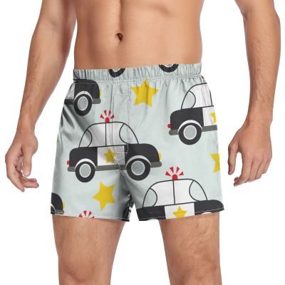 Aflyko Vehicle Novelty Boxer Shorts Police Car Cartoon Star Relaxed Fit Boxers Summer Men's Underwear, XXL