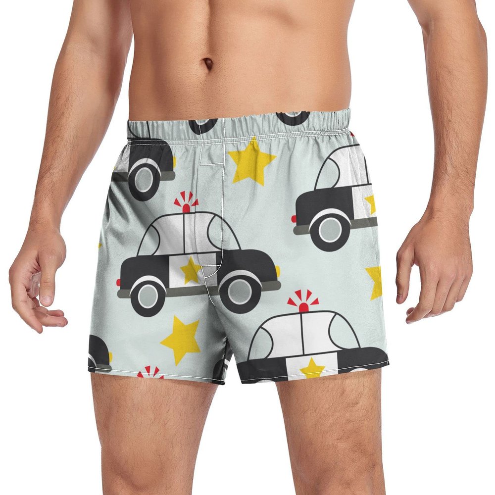 Aflyko Vehicle Novelty Boxer Shorts Police Car Cartoon Star Relaxed Fit Boxers Summer Men's Underwear, XXL