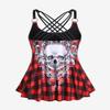 ROSE GAL Womens Plus Size Gothic Skull Plaid Padded Boyleg Strappy Modest Tankini Swimsuit Set(Red_2/L) view 3