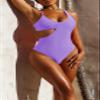 Pink Queen Women's High Cut One Piece Swimsuit Cutout Spaghetti Strap High Leg Monokini Bathing Suit Bikinis Purple S view 3