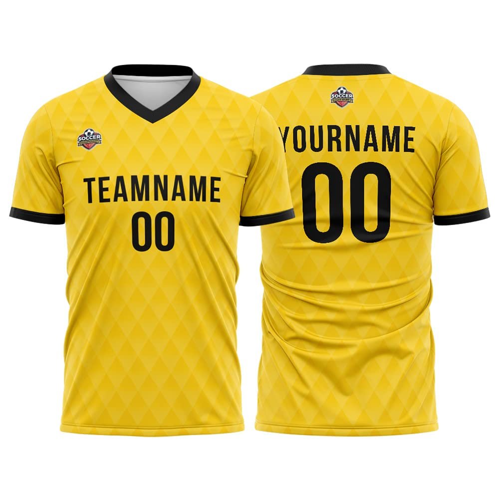 Customize Your Team Soccer Jersey Uniforms with Name and Number Soccer Jersey (D-Yellow-Black)