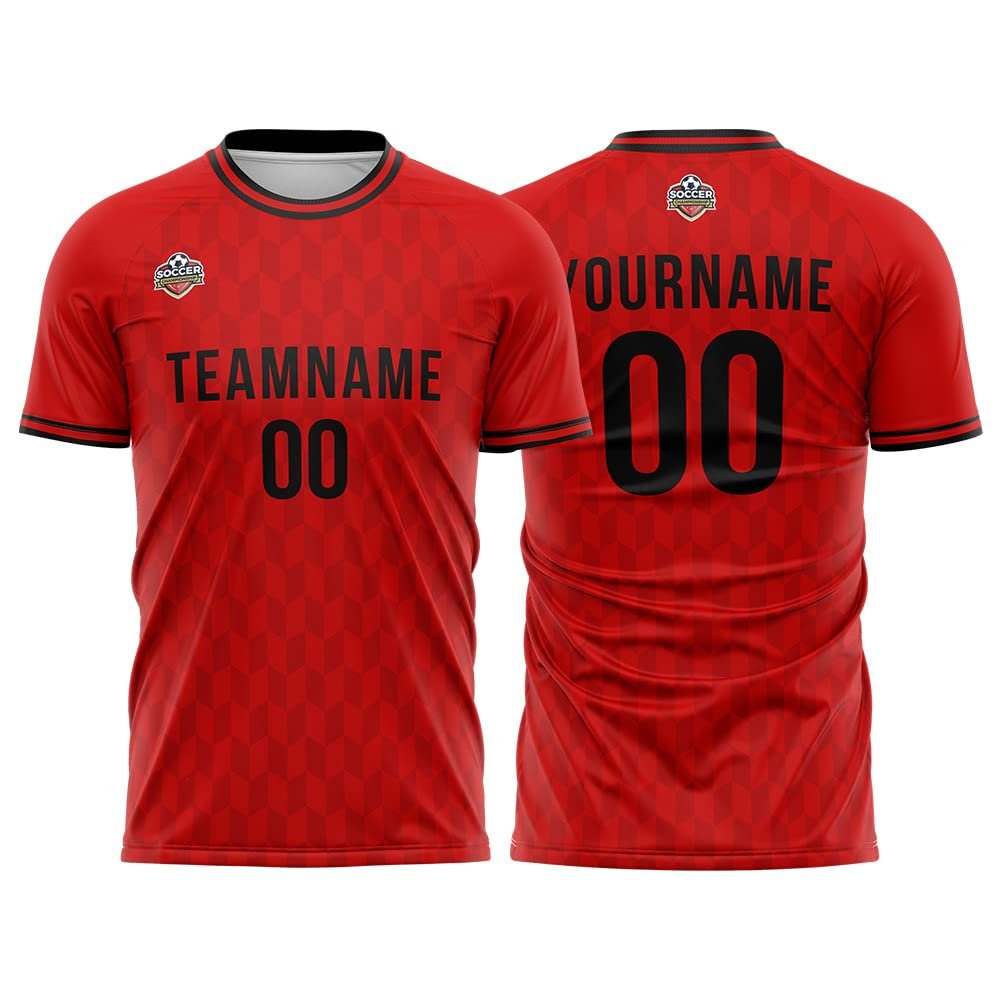 Customize Your Team Soccer Jersey Uniforms with Name and Number Soccer Jersey (C-Red)