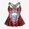 ROSE GAL Womens Plus Size Gothic Skull Plaid Padded Boyleg Strappy Modest Tankini Swimsuit Set(Red_2/3X) view 2